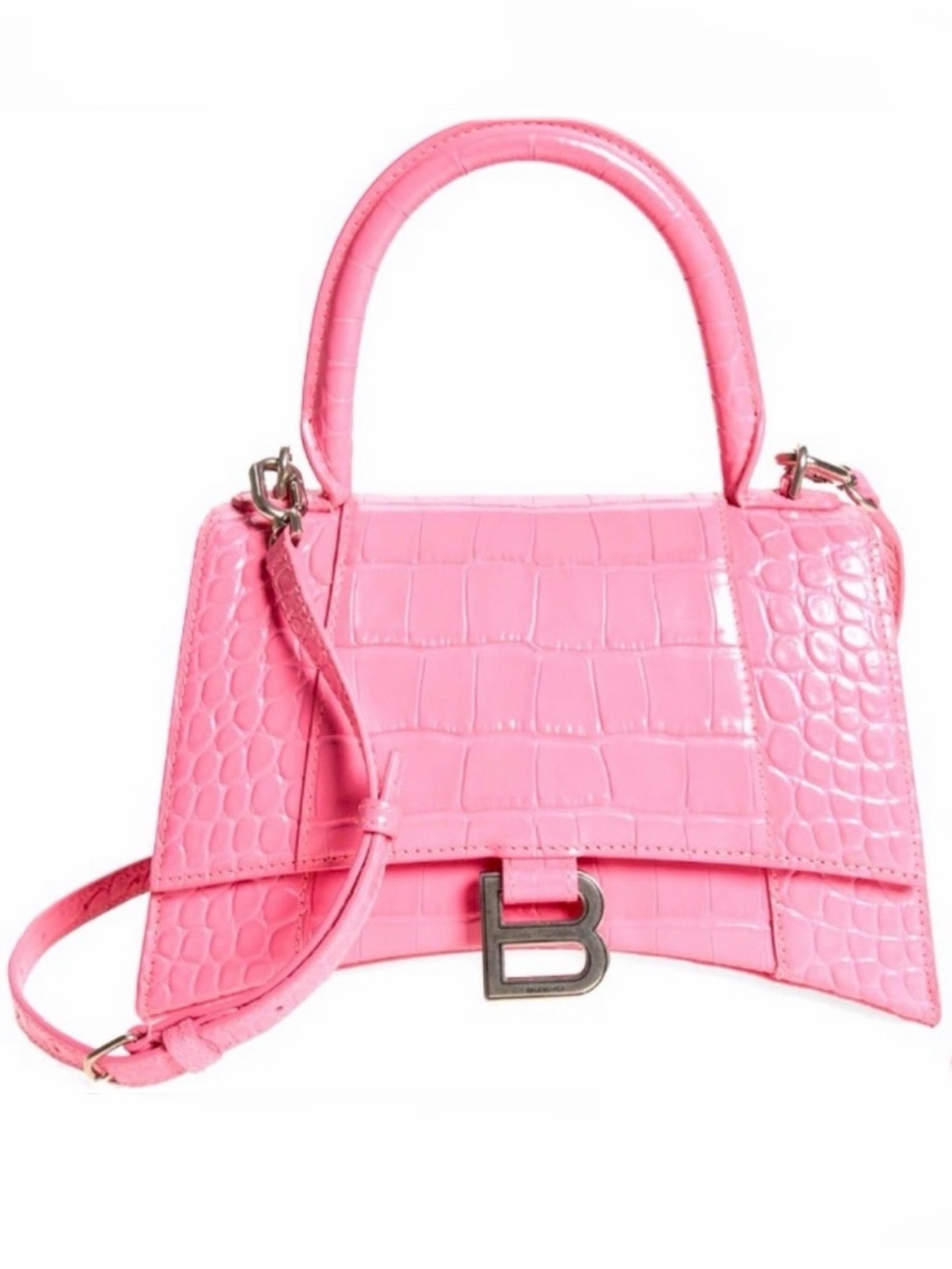 NEW🔥BALENCIAGA Small Hourglass Croc Embossed Leather Top Handle Bag🔥